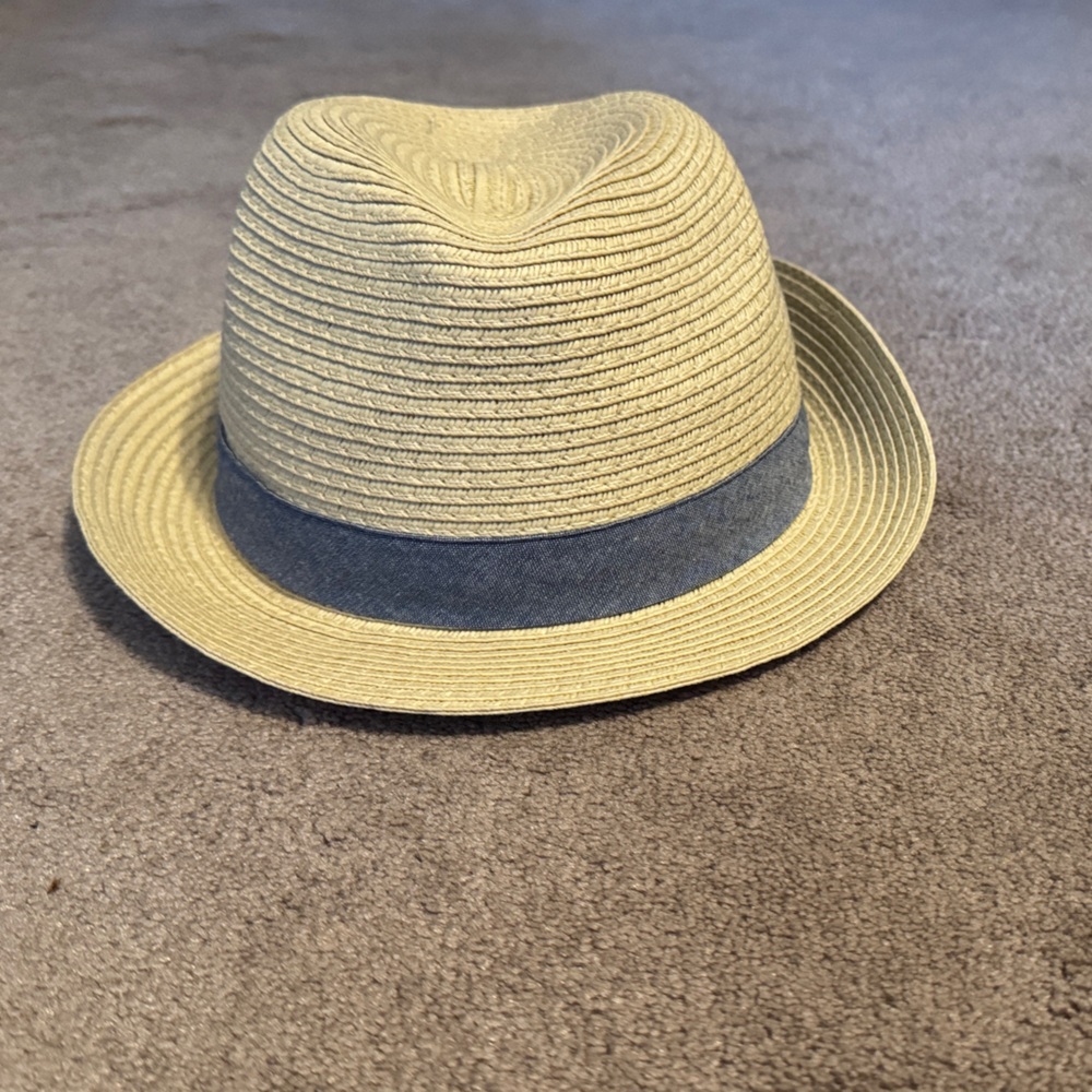 Striped Straw Fedora with Denim Blue Band